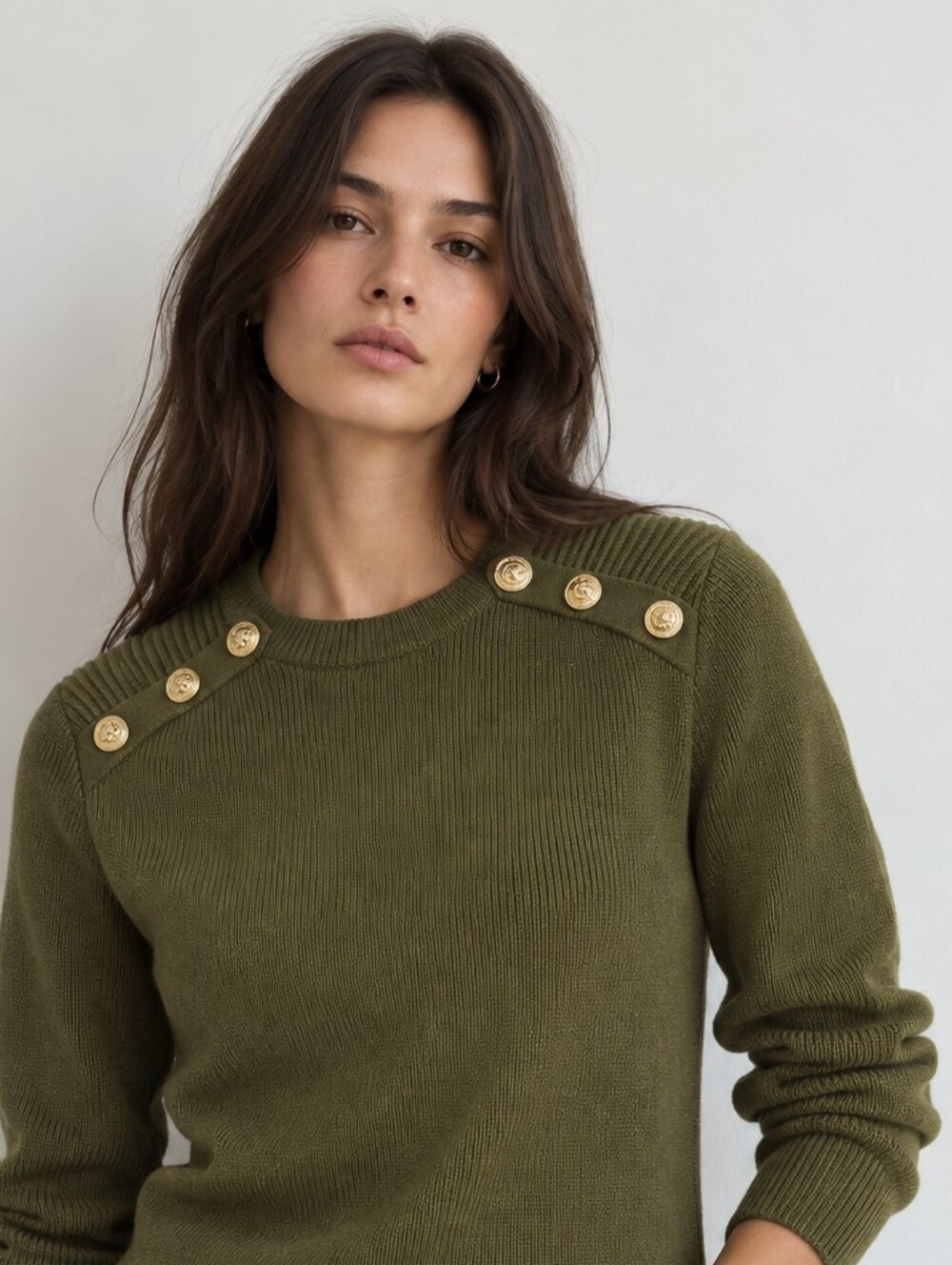 MANGO Olive Green Button Detail Knit Sweater Size M NWT